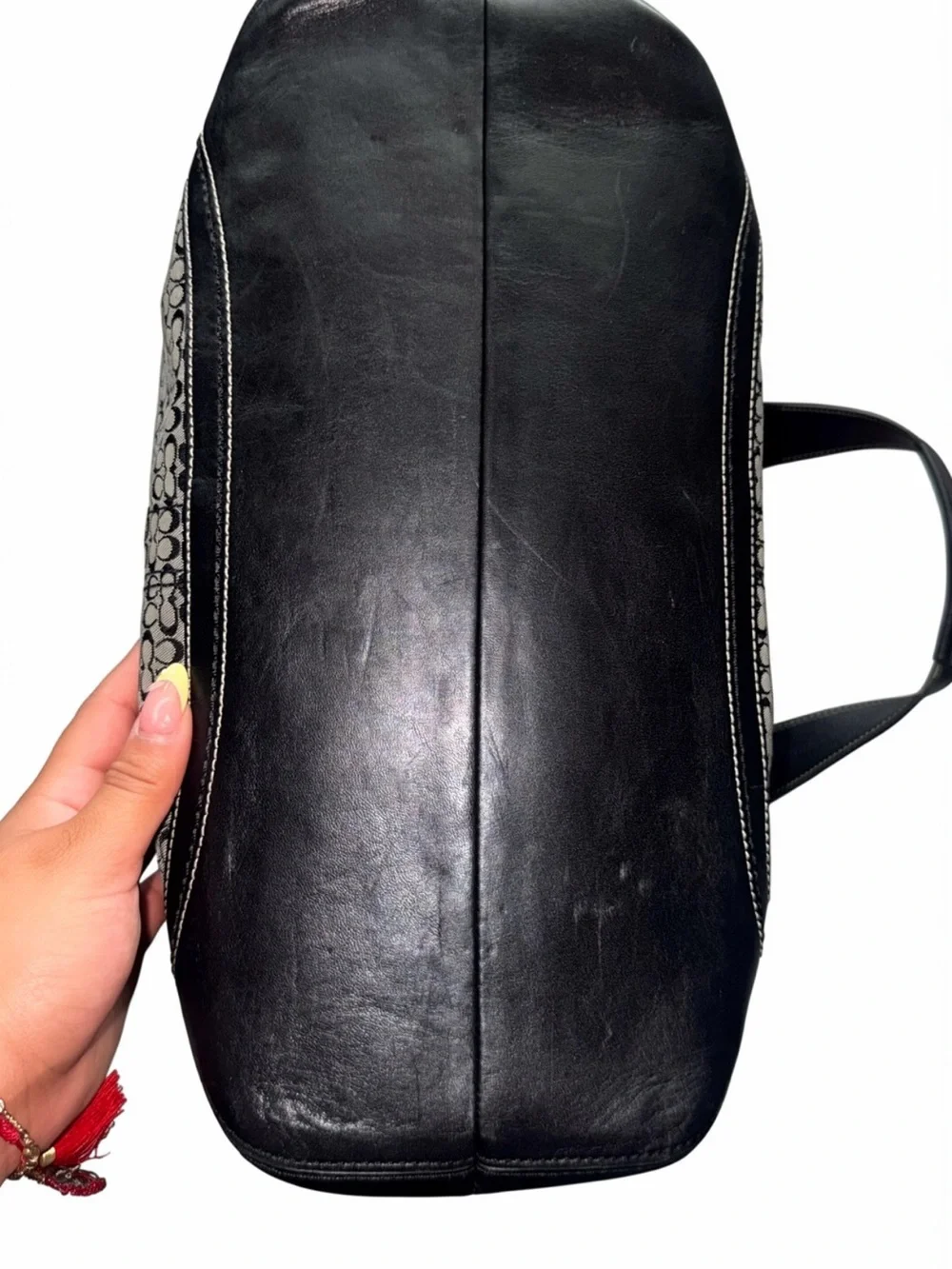 Vintage Coach Gray Signature Monogram Shoulder Tote with Black Trim